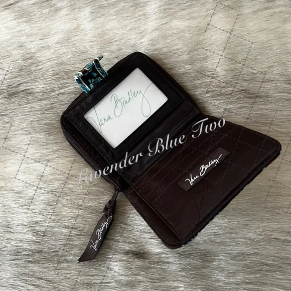 Vintage VERA BRADEY Java Blue 2006 Mini Zip Around Wallet Brown Y2K Floral Quilt - Picture 8 of 12
